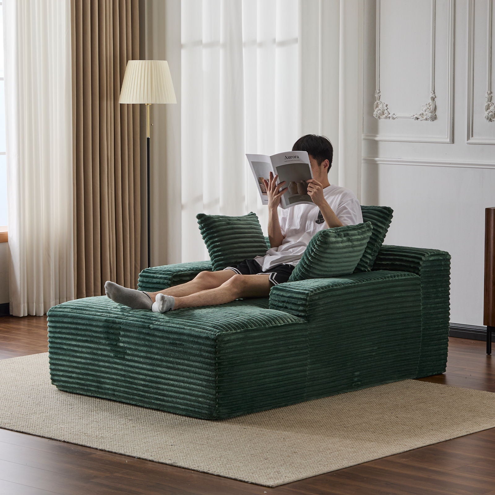Oversized Chaise Lounge Chair Cozy Cloud Couch With 3 Throw Pillows And Wide Armrest