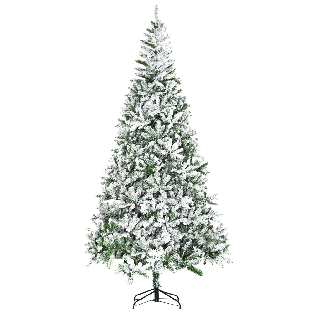 9 FT Snow Flocked Artificial Christmas Tree | Unlit Pine with Realistic Branches & Auto-Open Design — Green