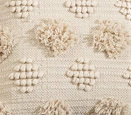 Fennco Styles Handira Collection Contemporary Morocca 100% Pure Cotton 18 x 18 Inch Decorative Throw Pillows with Case & Insert - Ivory Decor Pillows for Couch, Bedroom and Living Room Décor