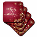 3dRose Happy Holidays Yellow Text on red. Decorative Frame Festive Mood - Coasters (CST_335204)