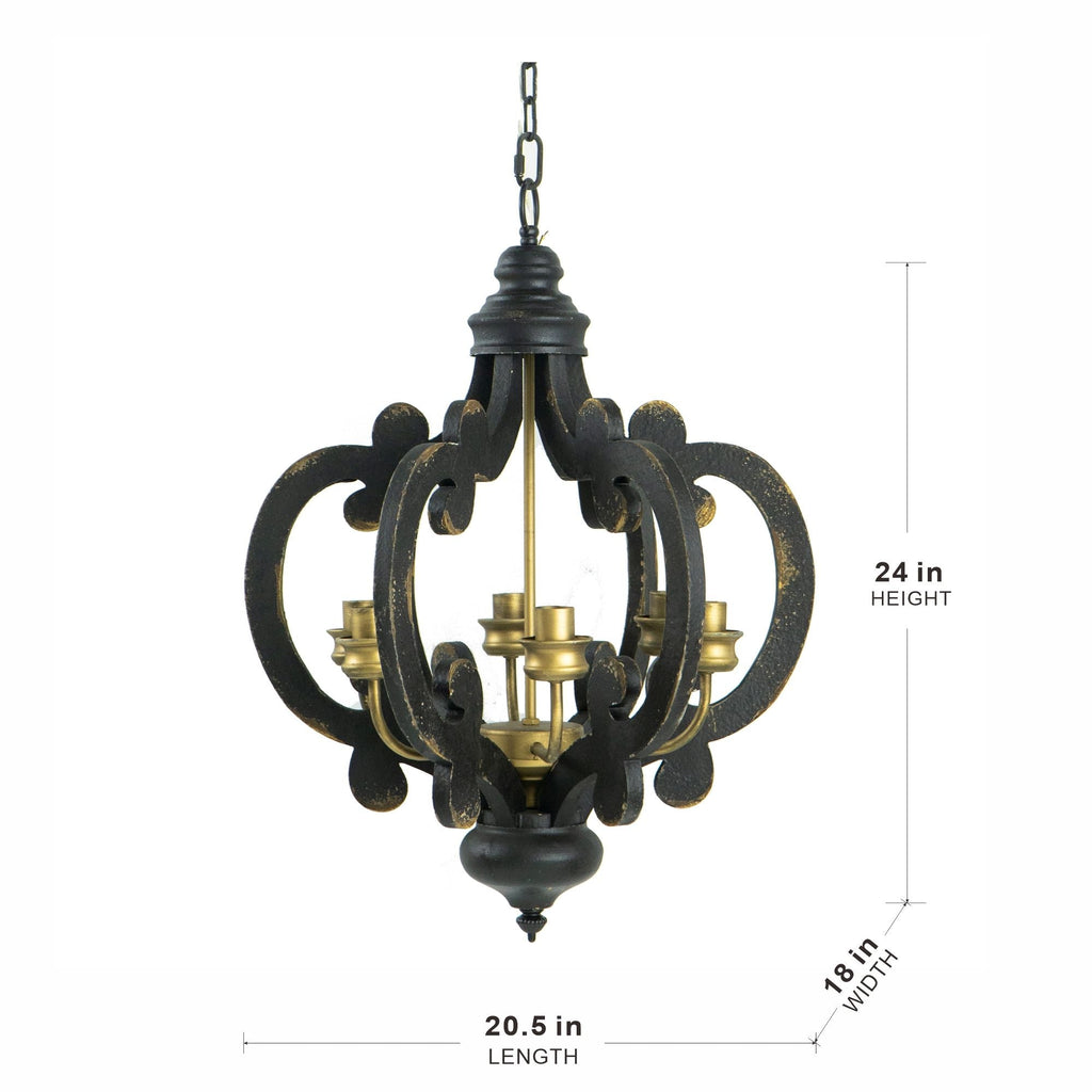 Farmhouse Chandelier, 6 Light Wood Chandelier Pendant Light Fixture With Adjustable Chain For Dining Room Living Room Entryway, Bulb Not Included