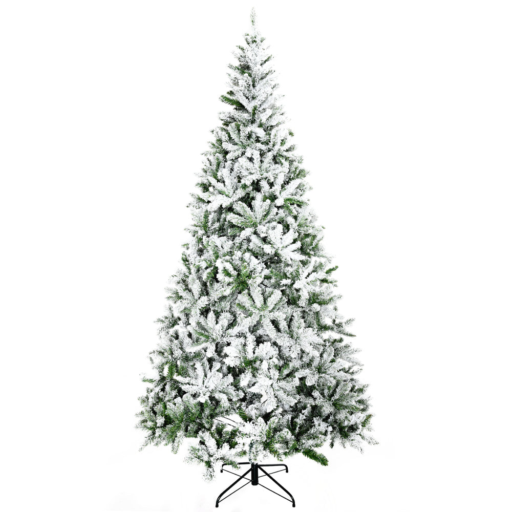 9 FT Snow Flocked Artificial Christmas Tree | Unlit Pine with Realistic Branches & Auto-Open Design — Green