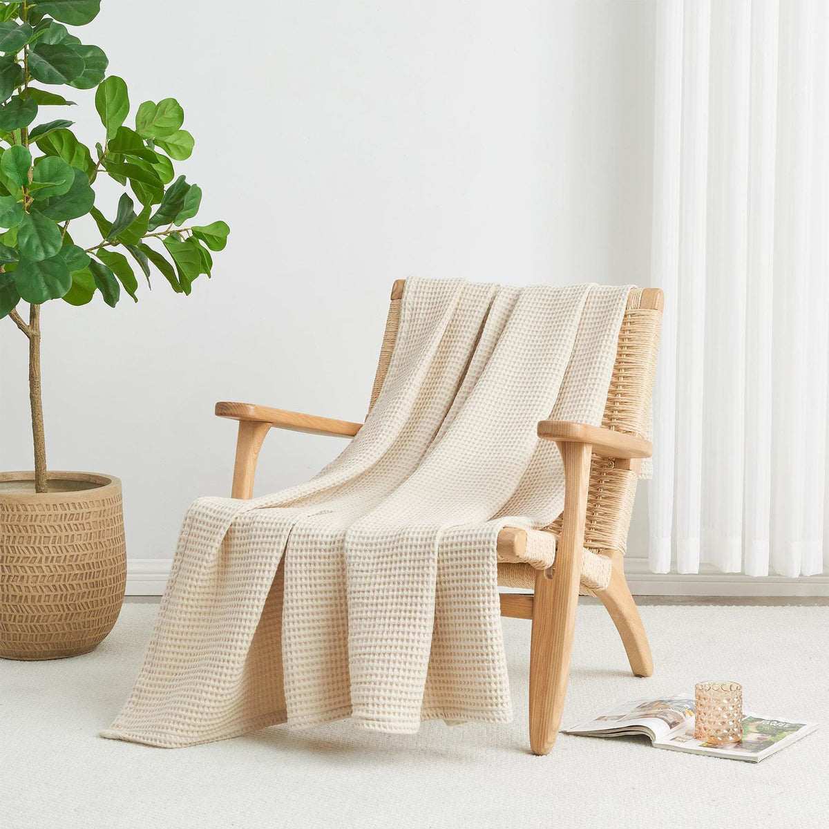100% Cotton Waffle Weave Blanket - Mikala Collection